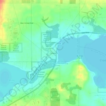 Топографическая карта Conway, высота, рельеф