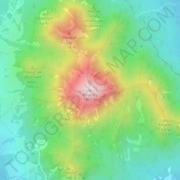 Топографическая карта Бештау, высота, рельеф