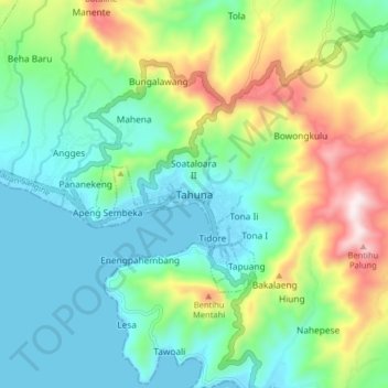 Топографическая карта Tahuna, высота, рельеф
