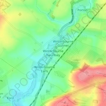 Топографическая карта Winterbourne Dauntsey, высота, рельеф