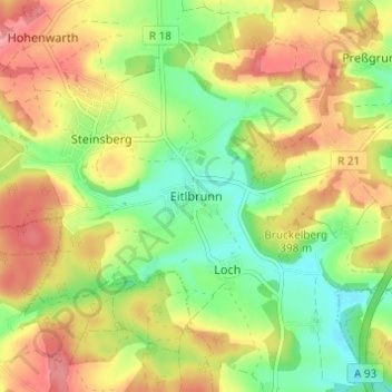 Топографическая карта Eitlbrunn, высота, рельеф