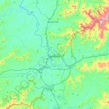 Топографическая карта Asheville, высота, рельеф
