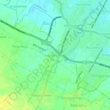 Топографическая карта Pohjentrek, высота, рельеф