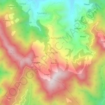 Топографическая карта Rāmgarh, высота, рельеф