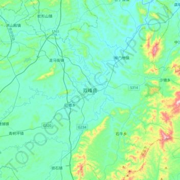 Топографическая карта 双峰县, высота, рельеф