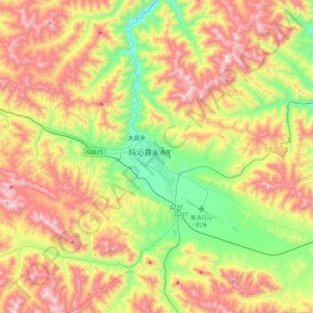 Топографическая карта Golog Tibetan Autonomous Prefecture, высота, рельеф