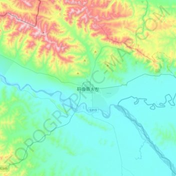 Топографическая карта 玛曲县, высота, рельеф