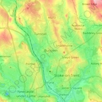 Топографическая карта Burslem, высота, рельеф