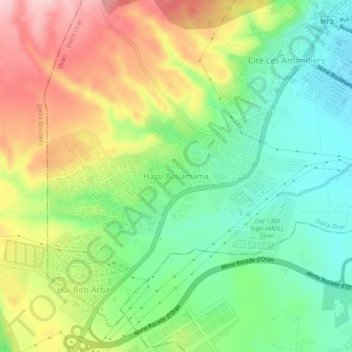 Топографическая карта Hassi Bouamama, высота, рельеф