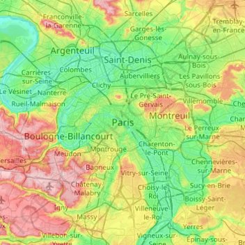 Топографическая карта Paris, высота, рельеф