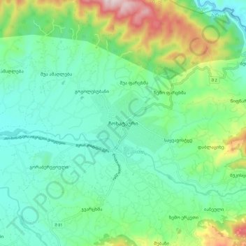 Топографическая карта Чохатаури, высота, рельеф