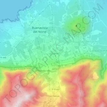 Топографическая карта La Cuesta, высота, рельеф