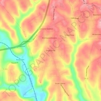 Топографическая карта Green Acres, высота, рельеф