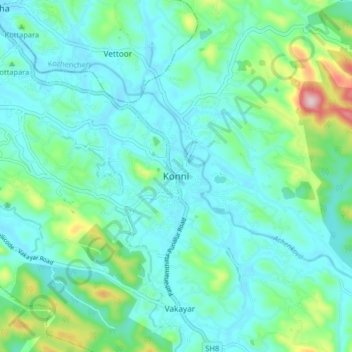 Топографическая карта Konni, высота, рельеф