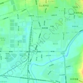 Топографическая карта 三里庄村, высота, рельеф