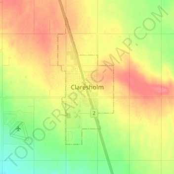 Топографическая карта Claresholm, высота, рельеф