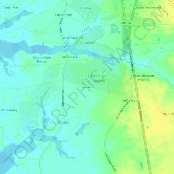 Топографическая карта Llandaff, высота, рельеф