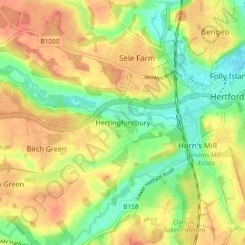 Топографическая карта Hertingfordbury, высота, рельеф