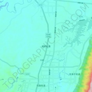 Топографическая карта 通桥街道, высота, рельеф