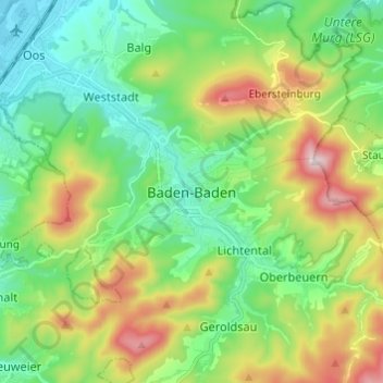 Топографическая карта Baden-Baden, высота, рельеф