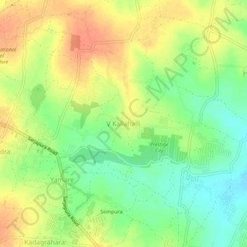 Топографическая карта V Kallahalli, высота, рельеф