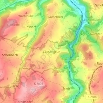 Топографическая карта Cossengrün, высота, рельеф