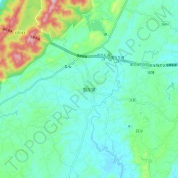 Топографическая карта 围龙镇, высота, рельеф