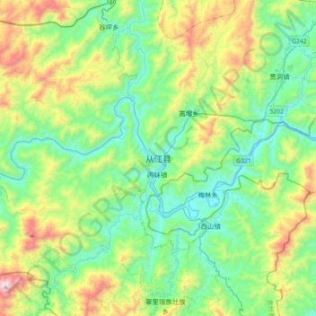 Топографическая карта 从江县, высота, рельеф