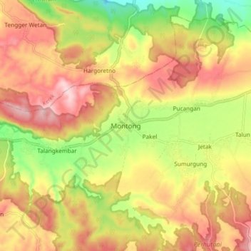 Топографическая карта Montong, высота, рельеф