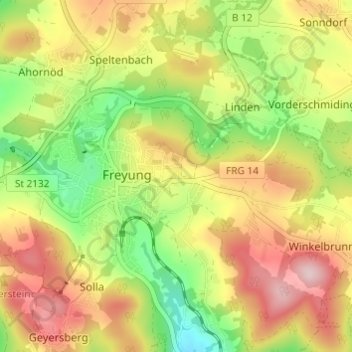 Топографическая карта Oberndorf, высота, рельеф