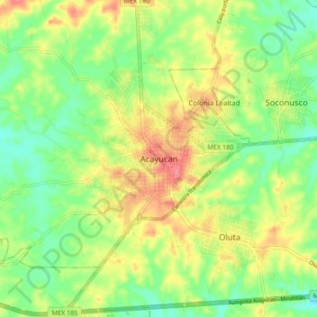 Топографическая карта Acayucan, высота, рельеф