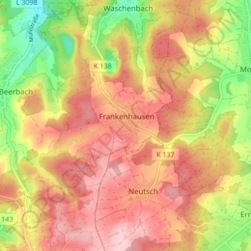 Топографическая карта Frankenhausen, высота, рельеф