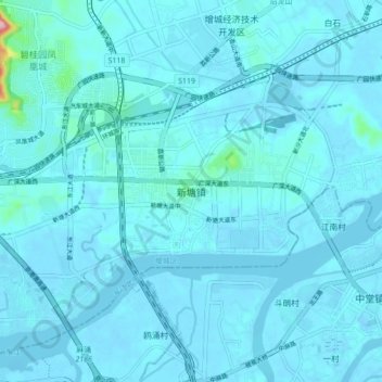 Топографическая карта 新塘镇, высота, рельеф