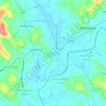 Топографическая карта Kattachira, высота, рельеф