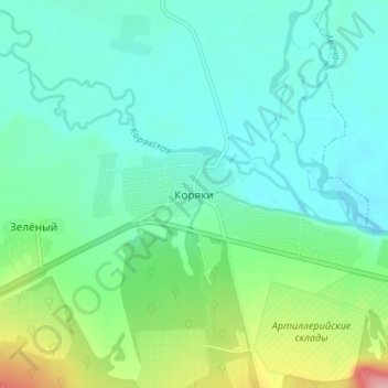 Топографическая карта Коряки, высота, рельеф
