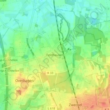 Топографическая карта Feldhausen, высота, рельеф
