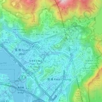 Топографическая карта Yeung Uk Village, высота, рельеф