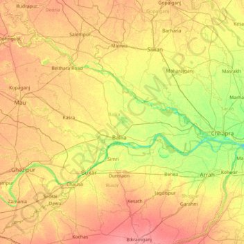 Топографическая карта Ballia, высота, рельеф
