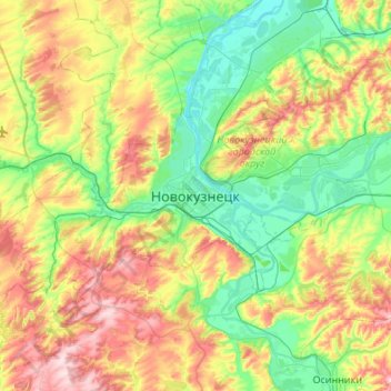 Топографическая карта Новокузнецк, высота, рельеф