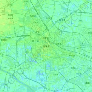 Топографическая карта 天津市, высота, рельеф
