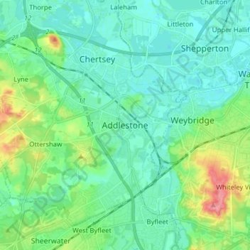 Топографическая карта Addlestone, высота, рельеф