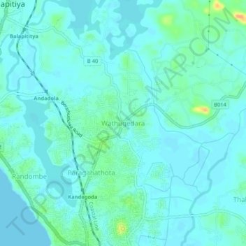 Топографическая карта Wathugedara, высота, рельеф