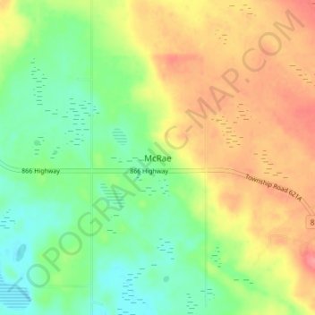 Топографическая карта McRae, высота, рельеф
