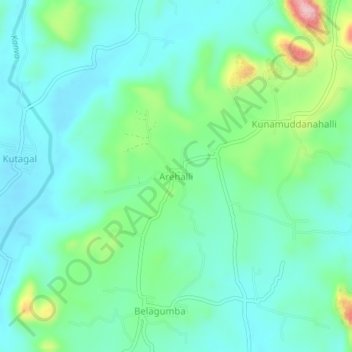 Топографическая карта Arehalli, высота, рельеф