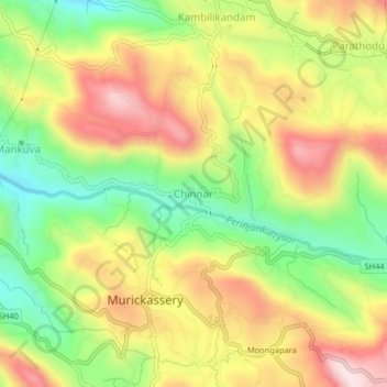 Топографическая карта Chinnar, высота, рельеф