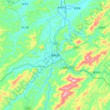 Топографическая карта 靖州县, высота, рельеф