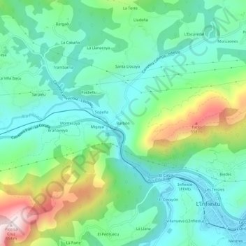 Топографическая карта Barbón, высота, рельеф
