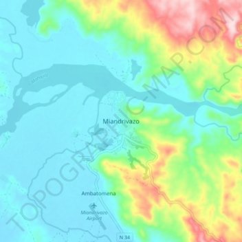 Топографическая карта Miandrivazo, высота, рельеф