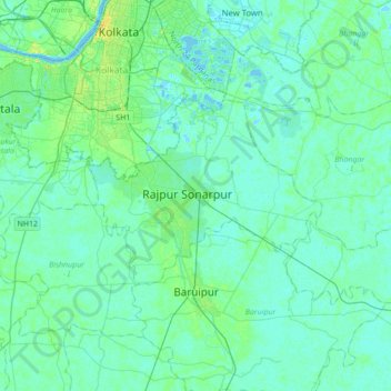 Топографическая карта Rajpur Sonarpur, высота, рельеф