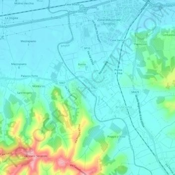 Топографическая карта Ponte a Elsa, высота, рельеф